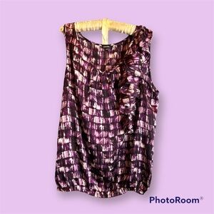 𝅺GEORGE Women’s Purple Checkered Ruffled Sleeveless Top Size XL